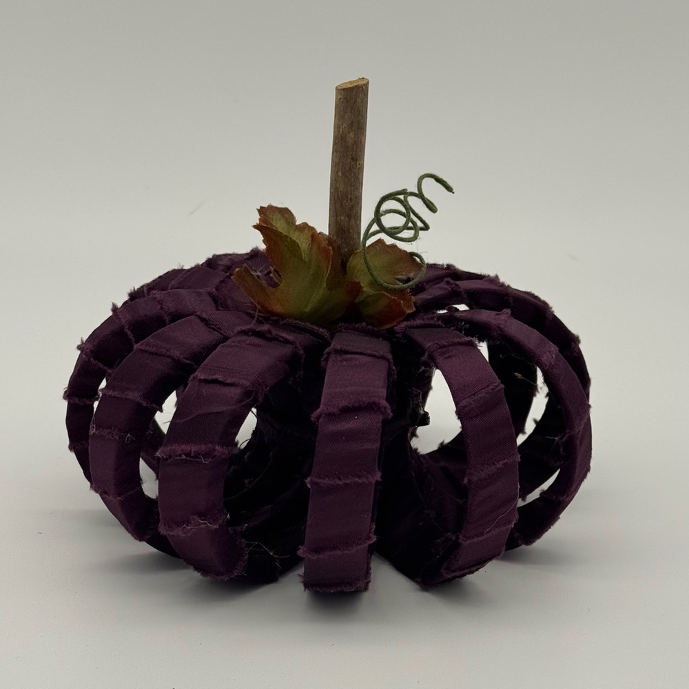 Rustic Satin Wrapped Pumpkin Decor Fall Decorations Purple New - Picture 2 of 5